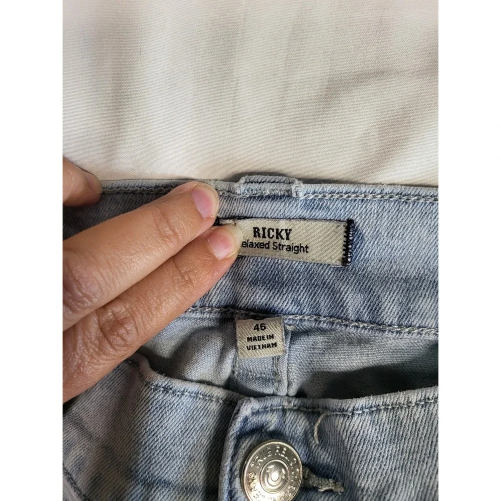True Religion Ricky Relaxed Straight Jeans Mens Size 46 Light Wash Flap Pocket